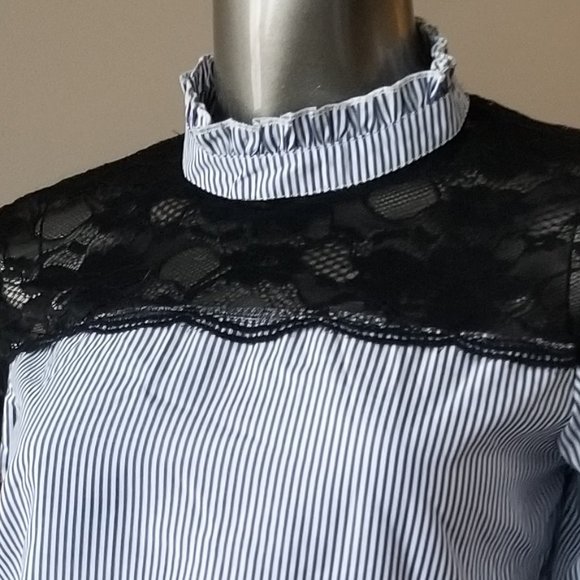 Black Lace and blue stripe shirt - Picture 2 of 5
